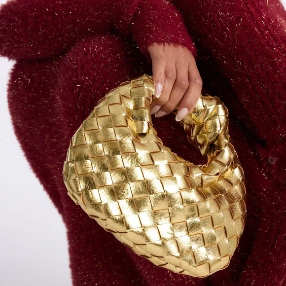 NWT Gold Woven Handle Women’s Handbag - Picture 3 of 3